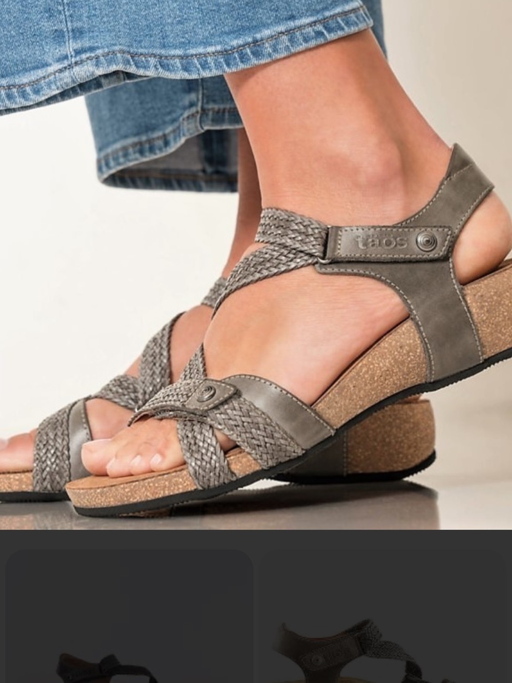Taos Trulie gray wedge sandals woven leather size 8-8.5/EU 39